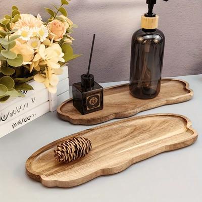 1pc Solid Wood Breakfast Tray, Bathroom Tray, Asymmetrical Shape Serving Platter, Cheese Board, Decorative Kitchen Tray, Dining Service Plate