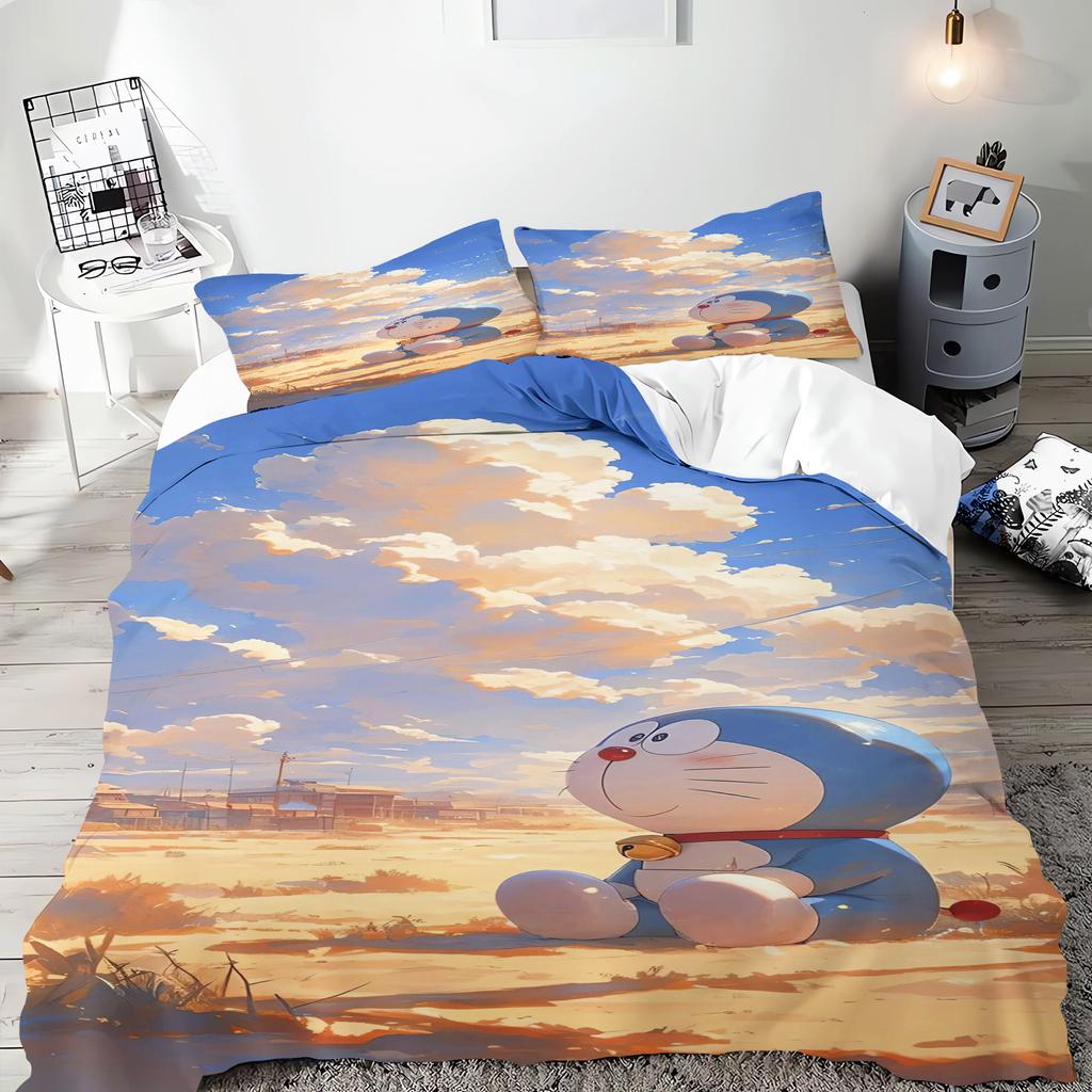 Blue Robot Cartoon Duvet Cover Home Pillowcase Set Adult Bedroom Children Comforter Bedding