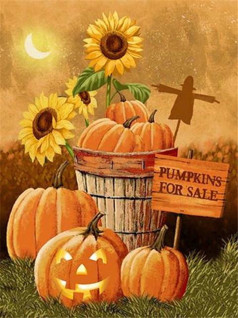 Diamond Embroidery Pumpkin Crafts Diamond Painting Halloween Cross Stitch Set Mosaic Cartoon Full Square Round Wall Art