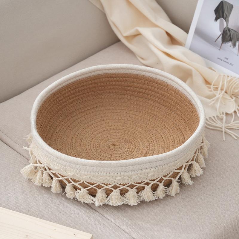 1Pcs Saving Handmade Basket Cosmetics Storage Basket Desktop Organization Home Supply  Rope Weaving Storage Box Round Space