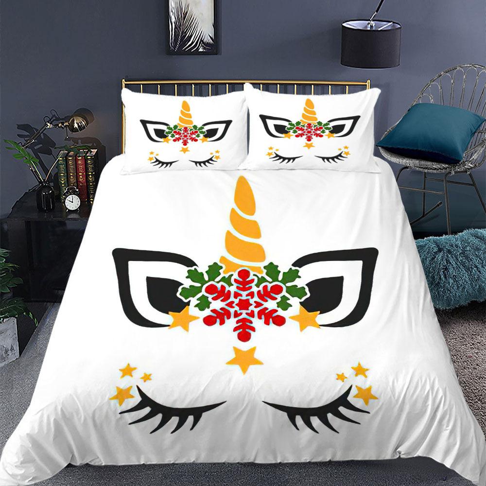 Enhörning Påslakanset King Queen Size Tecknad Färgglad Enhörning Söt Blomma Stjärna för Tonåringar Pojkar Flicka Barn Polyester Sängklädesset