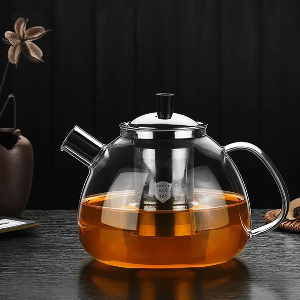 800/1500ml Glass Teapot with Stainless Steel Infuser , Removable Infuser, Home, Camping and Travel Teapot, Loose Leaf Tea Brewer