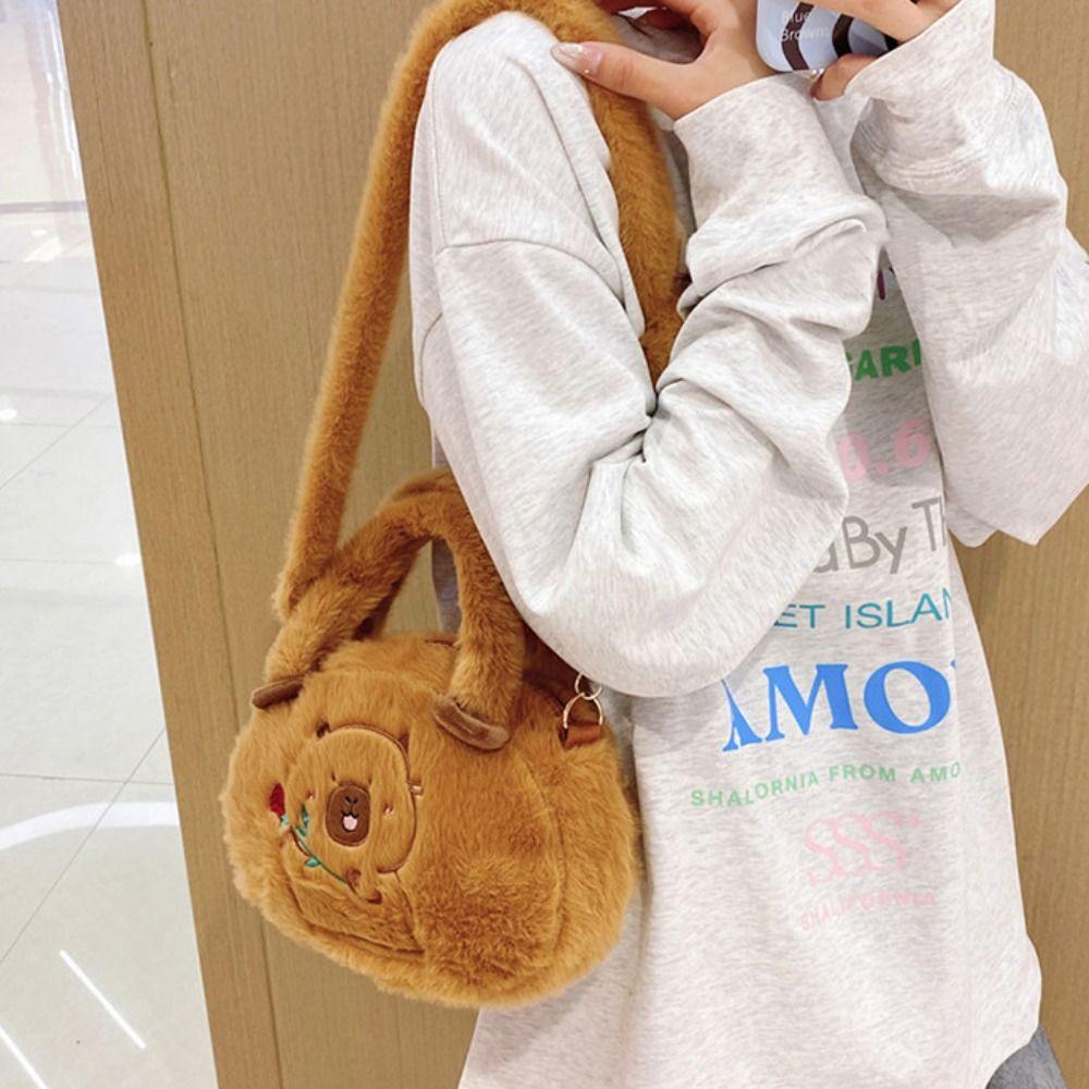 Large Capacity Capybara Plush Crossbody Bag Schoolbag Cartoon Shoulder Bag Outdoor