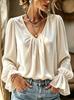 Autumn and winter women's clothing new velvet versatile V-neck pleated loose solid color long-sleeved shirt women
