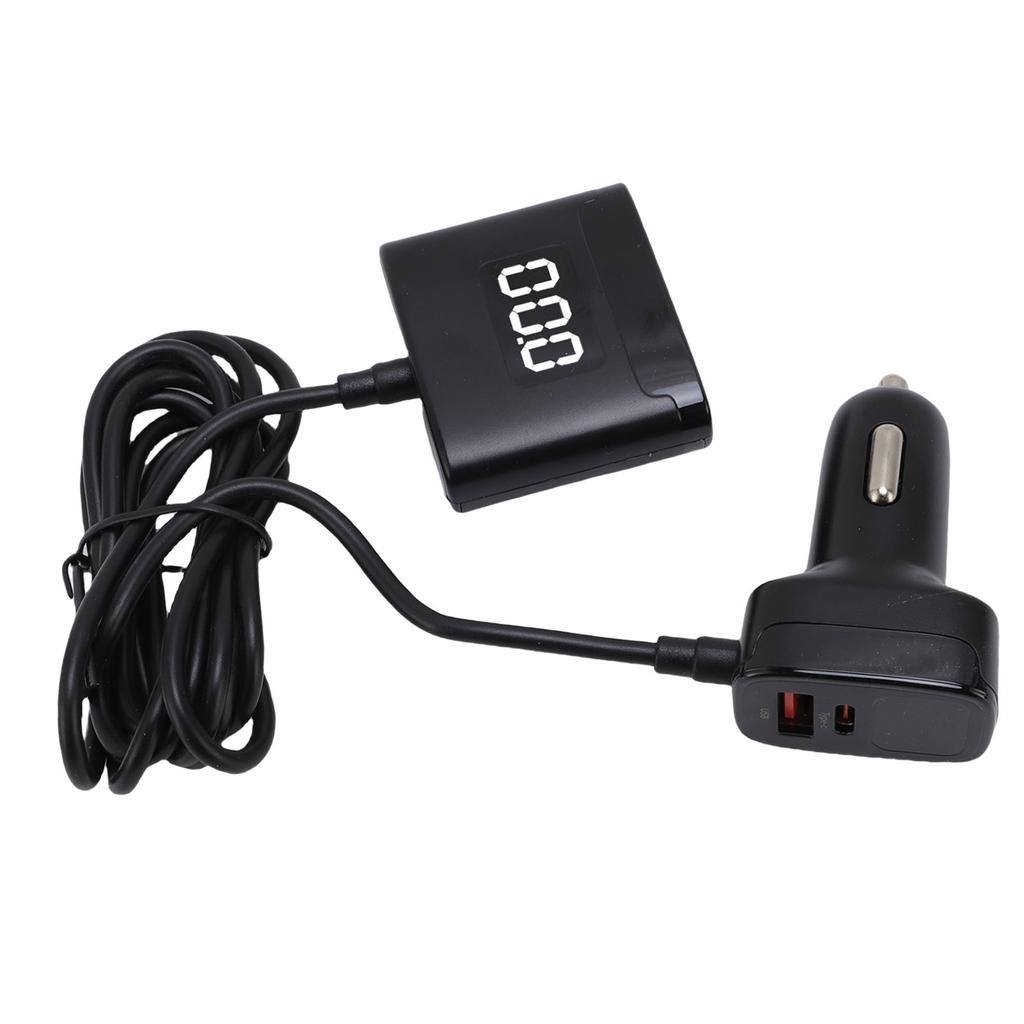 78W USB C Car Charger 5 Port PD30W Fast Charging Car Phone Charger with Dual Digital Voltage Display 4.9 Ft Extention