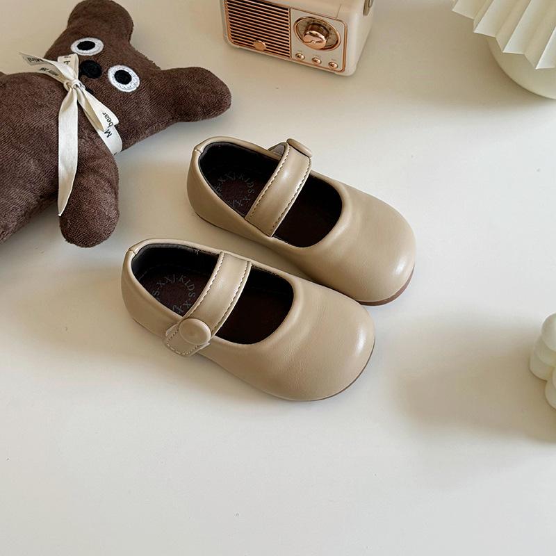 Girls' Retro Leather Shoes - New Children's Velcro Shoes with Soft Soles