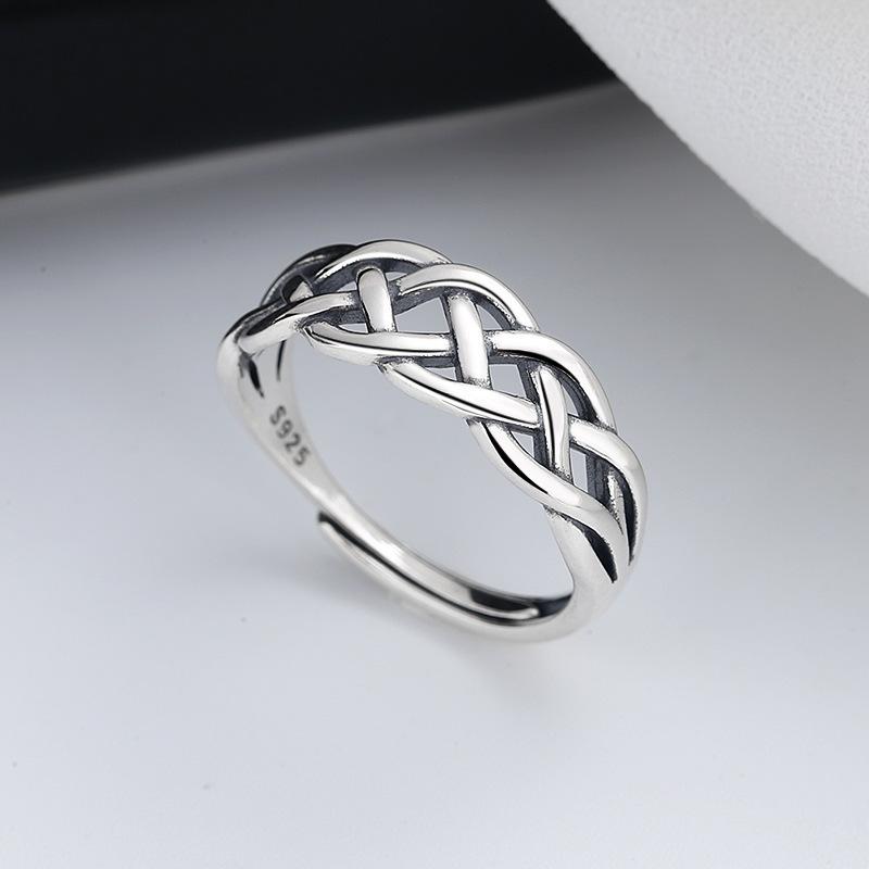 silver-plated twisted decorative ring, unique, simple, fashionable, trendy, punk style 925 silver