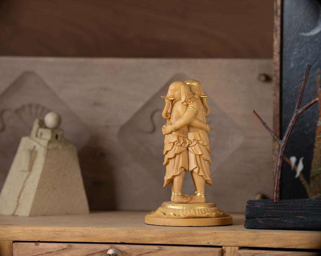 Tiny Buddha Kangiten gold clay Ganesha Buddha Statue Figure Wood Carving Ornament 8.8cm (Wooden Boxwood, finish)_Shoten (GSB Kangiten)