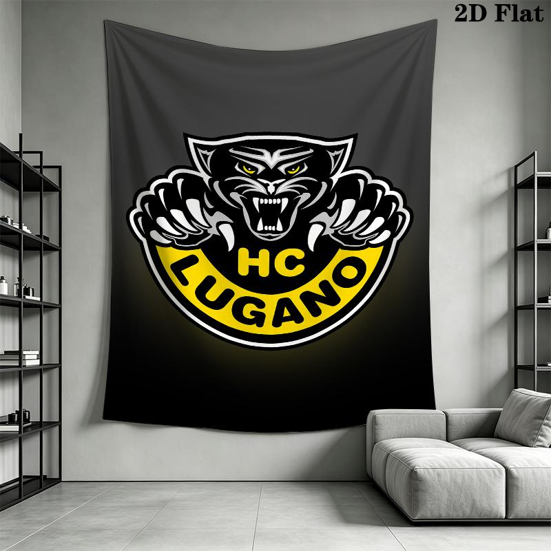 Hockey Club Lugano Wall Tapestry Aesthetic Wall Hanging Printed Fabric Blanket Decorative Tapestries for Bedroom Living Room Home Decor