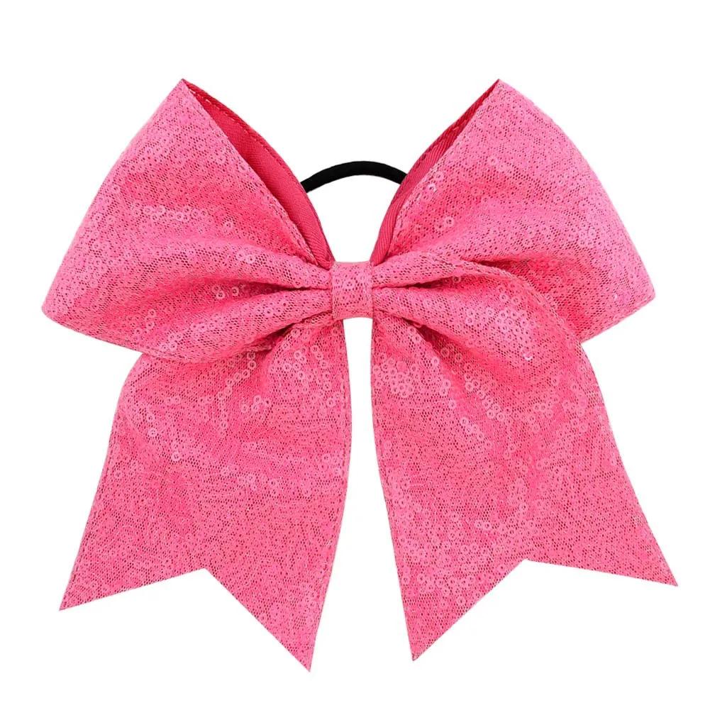 8 Inch Fashion Sequins Dovetail Bow Hair Loop Shiny Bows with Elastic Hair Ties Sparkly Headwear for Girls
