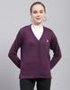 Womens Solid Purple V Neck Full Sleeve Cardigan