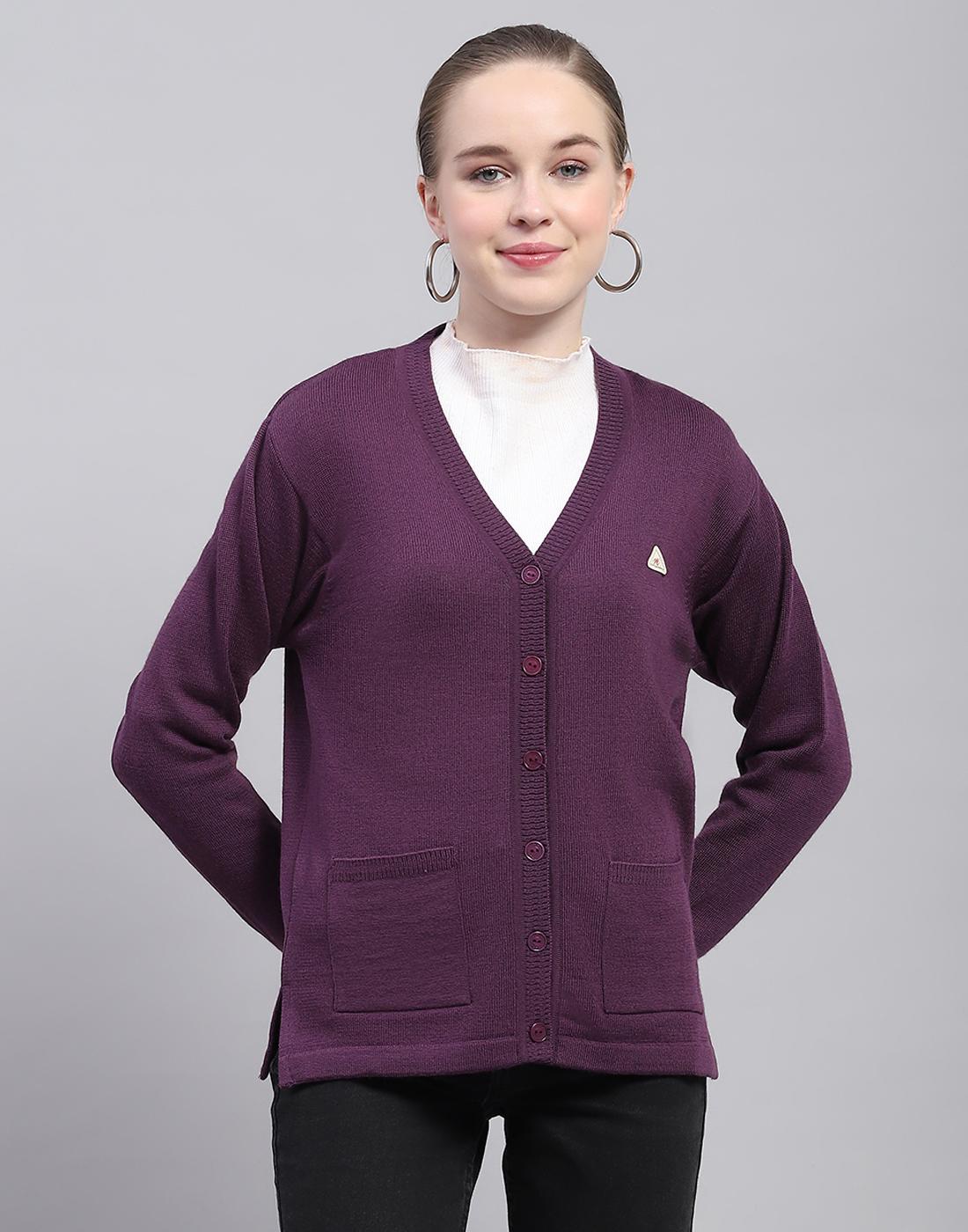 

Monte Carlo Womens Solid Purple V Neck Full Sleeve Cardigan L фиолетовый