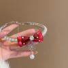 Tassel Pearls Rhinestone Choker Silver Shiny Neck Jewelry Adjustable Bow Beads Necklace  Daily