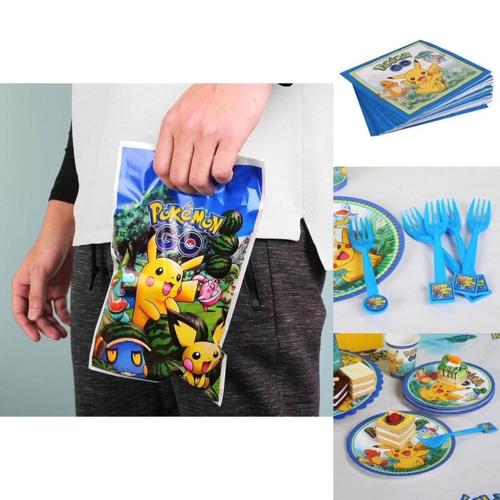 Pokmon Pikachu Complete Party Set With Paper Banners Plates Hats For Kids Birthday Decorations