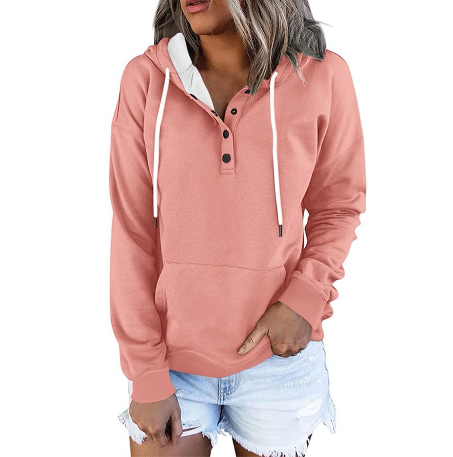 

Женские повседневные модные однотонные пуловеры с длинными рукавами, толстовки с капюшоном L розовый