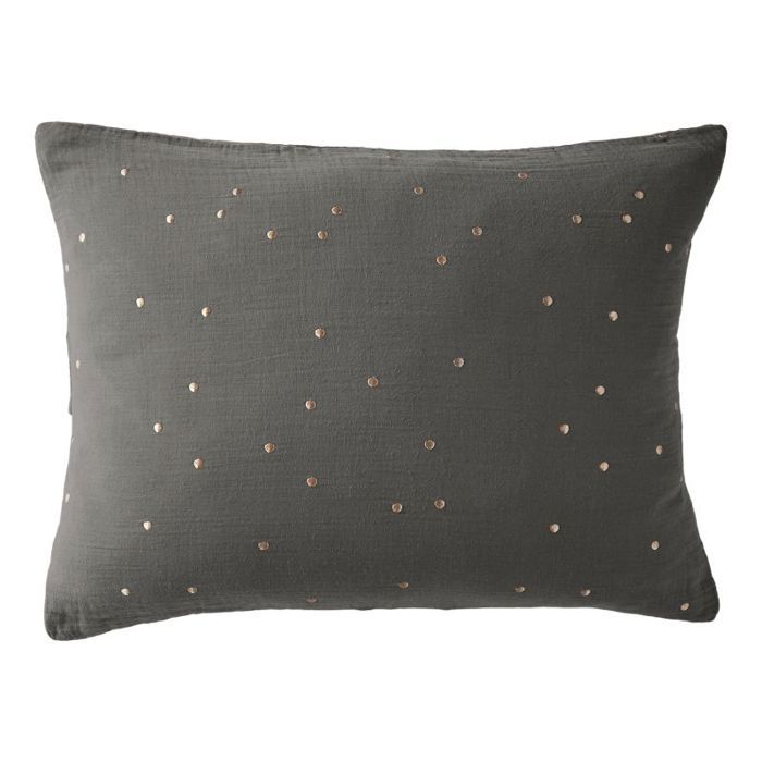 Taie d'oreiller Pois Doré Déco "Gaïa Chic" 60 x 60 cm &amp; 50 x 70 cm "Gaze de Coton" - Gaïa Chic Granit - 50 x 70 cm
