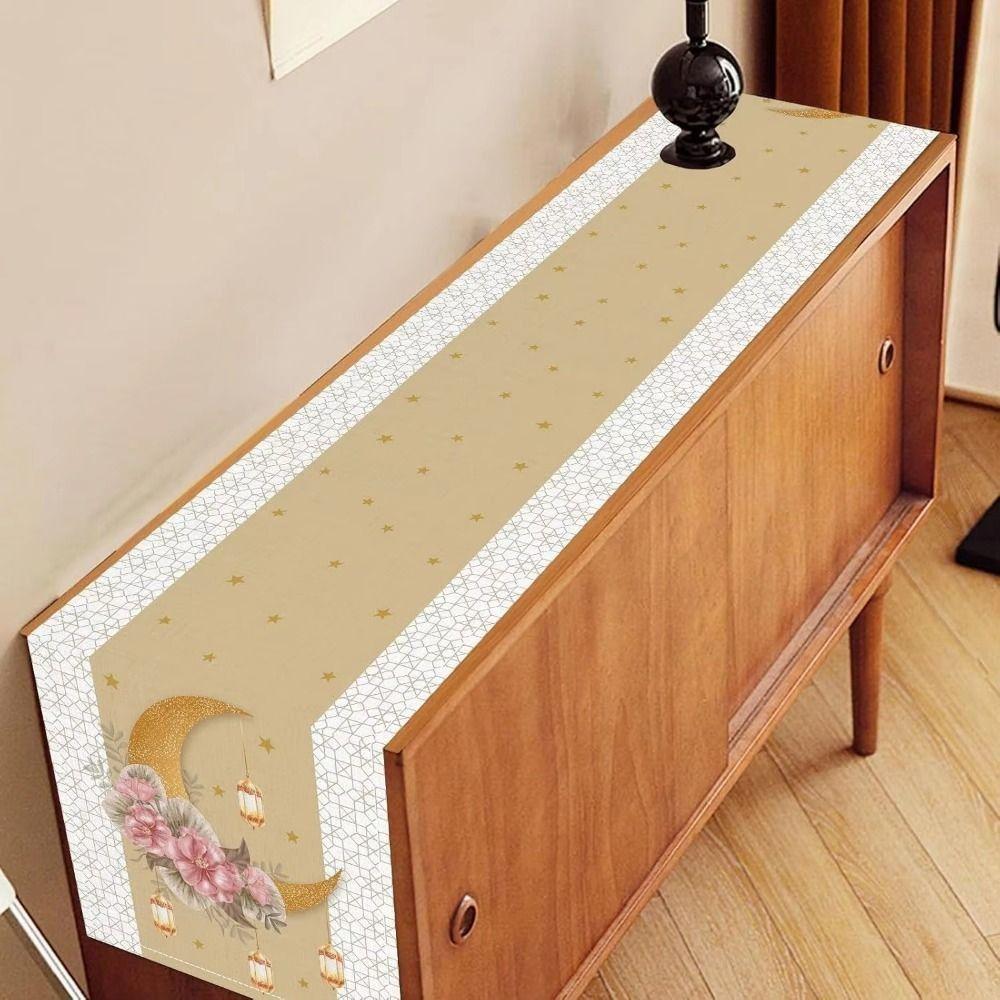 Vintage Ramadan Table Runner Washable 2D Single Print Ramadan Decorations Watercolor Flowers Reusable Islamic Table Runner