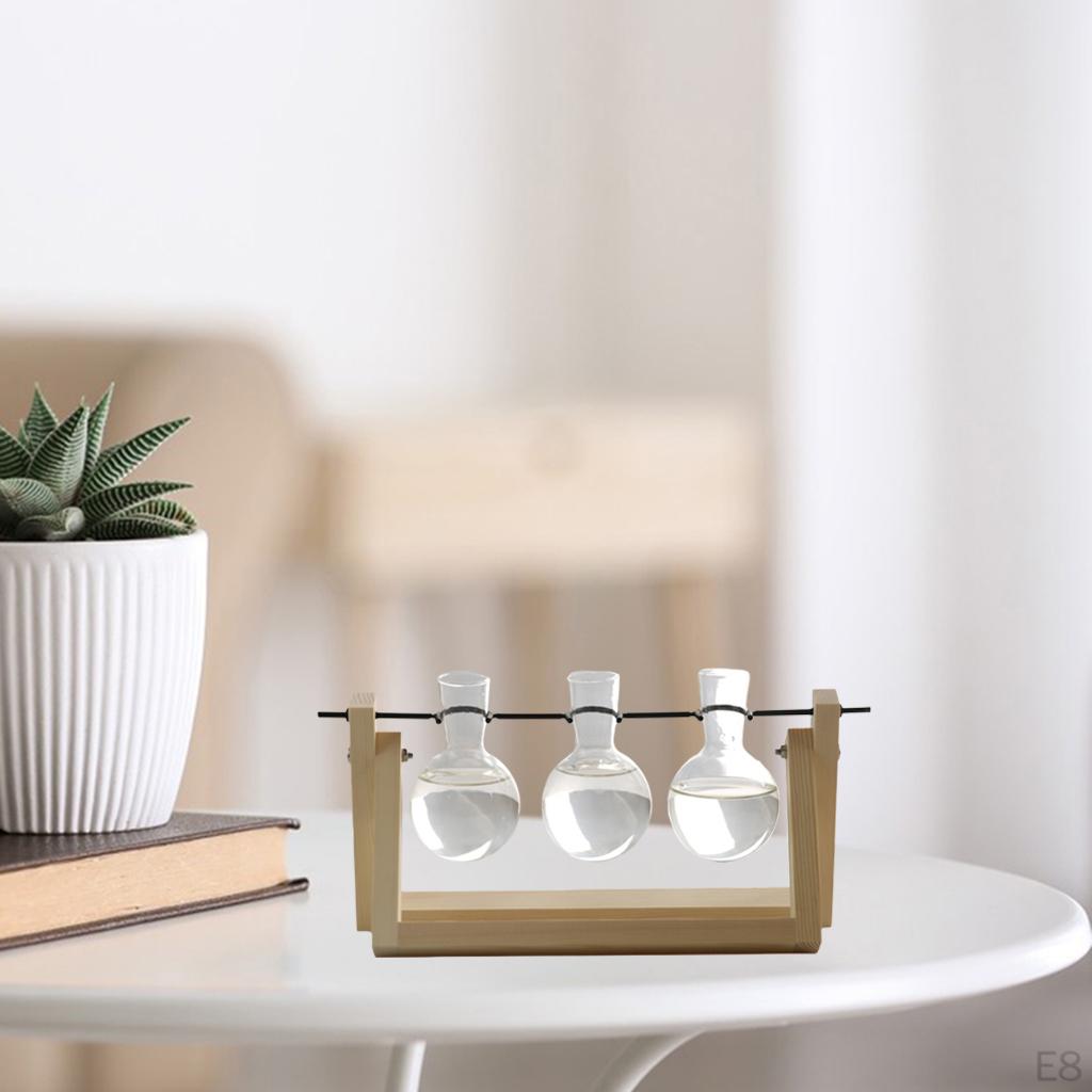 Terrarium Transparent with Wooden Stand Glass Vase Holder Creative Flower Pot for Coffee Shop Room