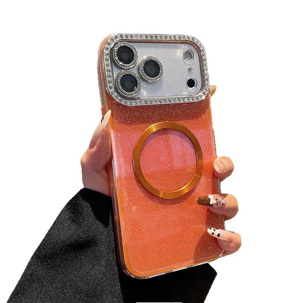 Luxury Glitter Diamond Case for iPhone 17 Pro Max: Full Coverage Magnetic Suction, Pure Color Compatibility with iPhone 16/15/14/13