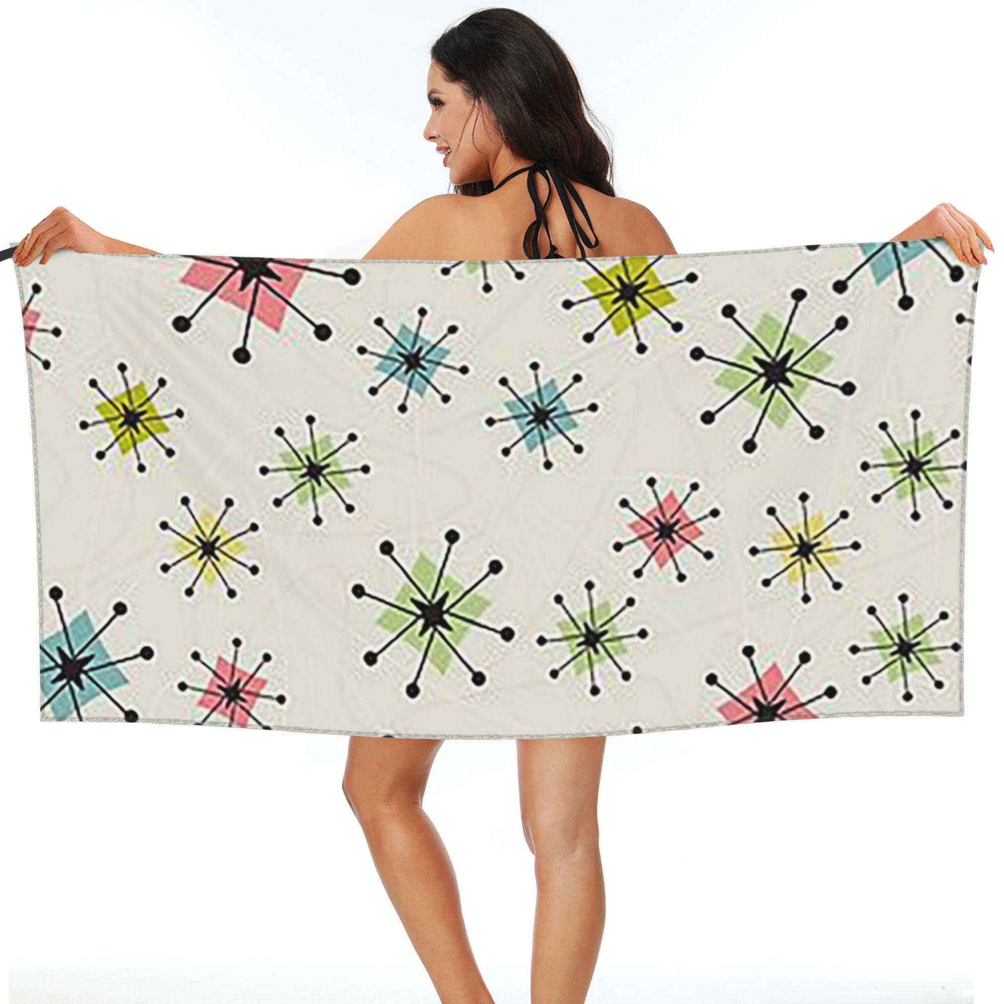 

Atomic Era Graphic Beach Towel Soft Microfiber Quick Dry Absorbent Quick Towels For Bath W30*H60(CM)