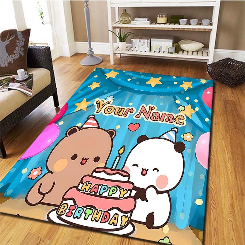 Bear Panda Night Custom Name Carpet Rug For Living Room Bedroom Home Sofa Decoration Kids Play Nonslip Floor Mat