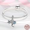 Mermaid Dangle Charm 925 Sterling Silver Blue Enamel Mermaid Tail Starfish Charm Beads Fit Fashion Bracelet Silver Beads Jewelry