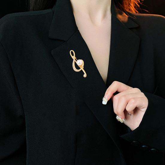 Musical Note Shape Brooch Pin, Imitation Pearl Rhinestones Inlaid Lapel Badge for Dress, Coat, Shawl, Gift for Mother, Wedding