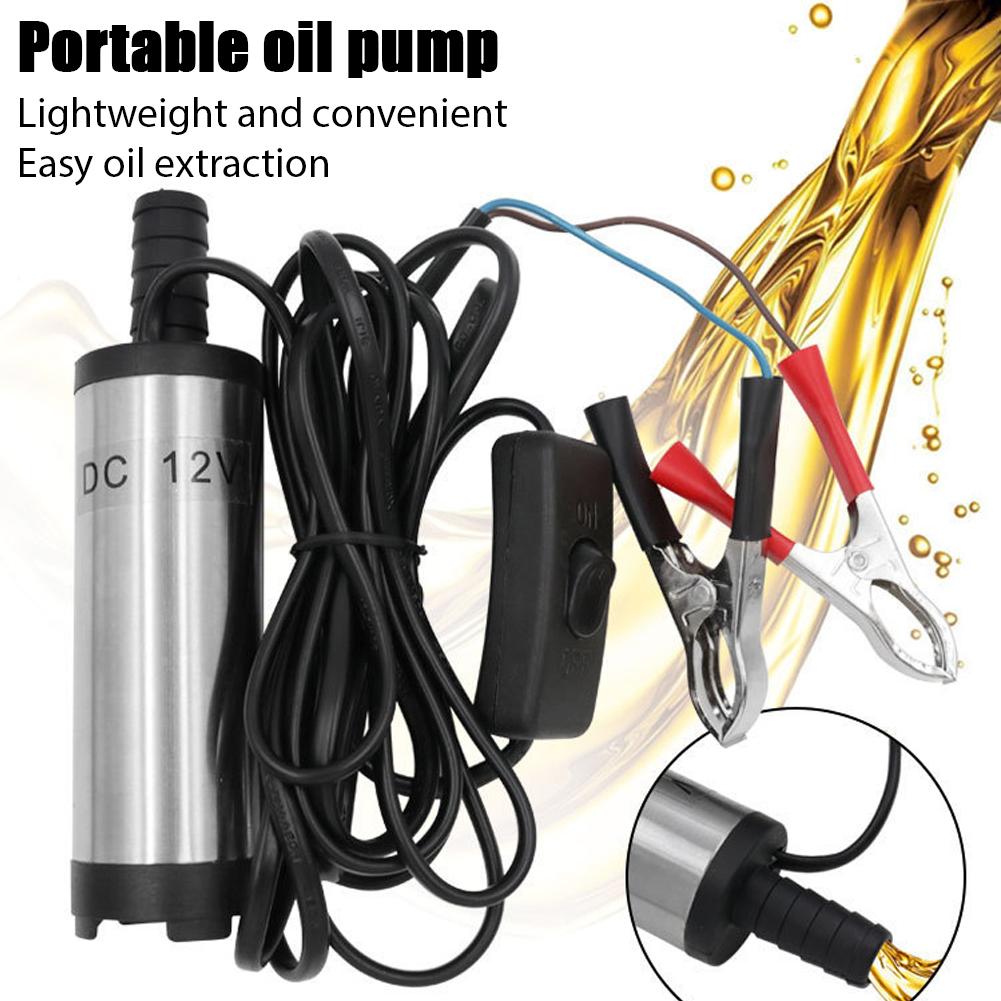 12V Submersible Oil Pump with Battery Clamps and Inline Switch Electric Fuel Transfer Pump Water Oil Transfer Refueling Pump