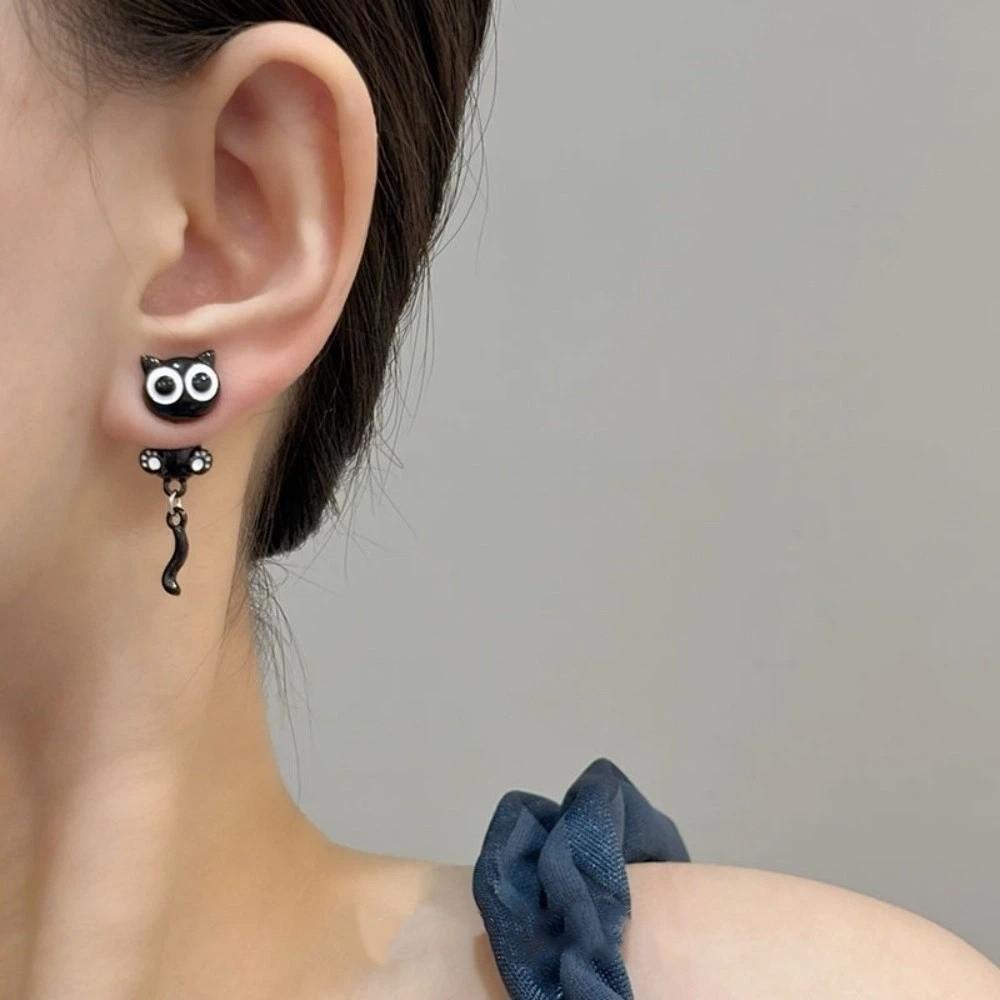 Sweet Black Cat Ear Studs Simple Cartoon Earrings Accessories Black Cat Earrings  Jewelry Gifts