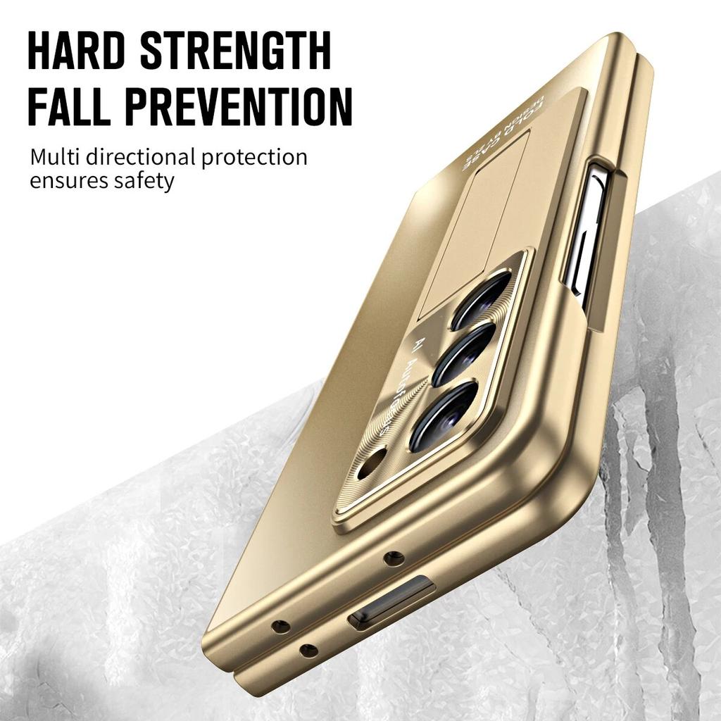 Luxury Plating Hinge Case for Samsung Galaxy Fold 5 Fold 4 3 with S Pen 360 Full Screen Protector AG Matte Shockproof Kickstand Protection Cover