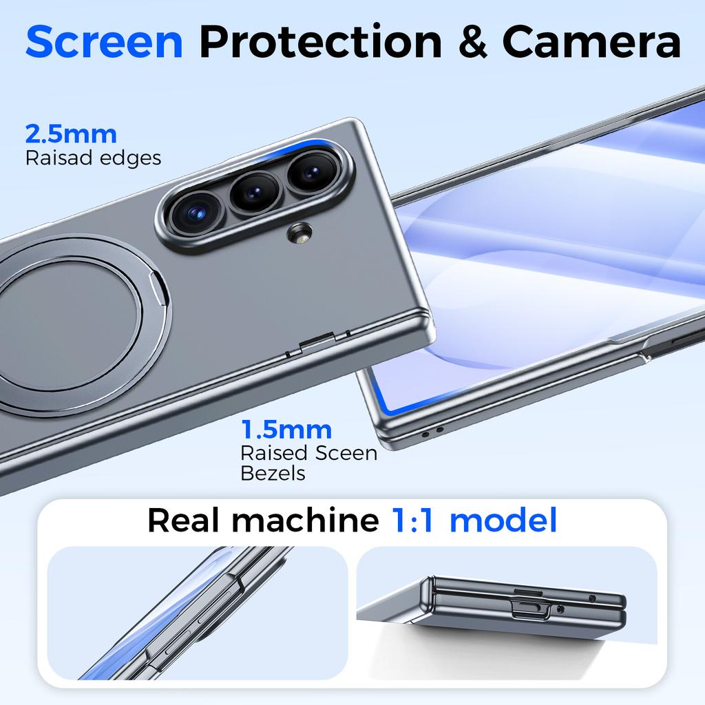 Samsung Galaxy Z Fold 8 Ultra Magnetic Protective Case with Glass Screen Protector and Ring Stand-Grey