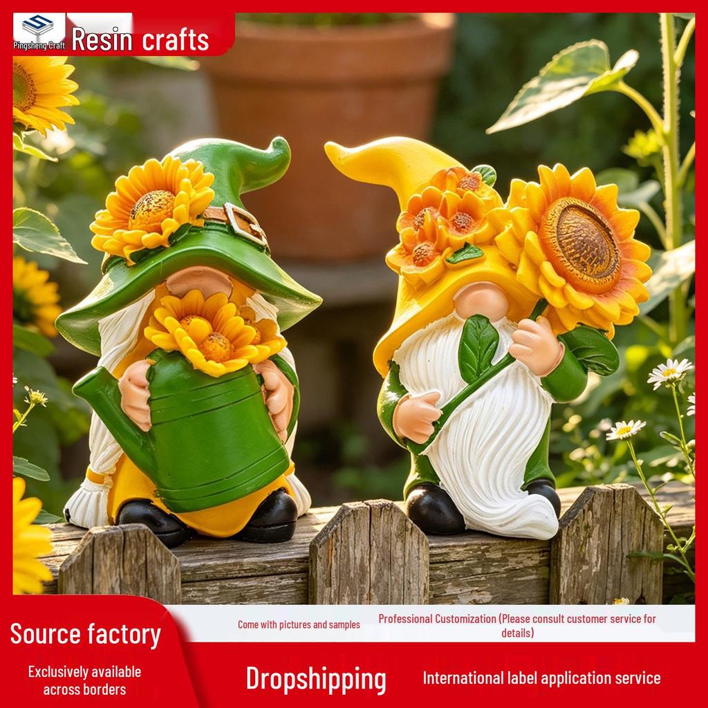 Resin Sunflower Dwarf Ornaments for Garden and Windowsill Decor