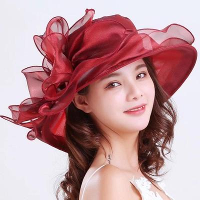 Travel Organza Mesh Hat Flower Beach Cap Fashion Bridal Wedding Hat  for Women