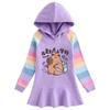 Girls' Ruffle Rainbow Hoodie Dress - Long Sleeve, Pleated, Princess Style