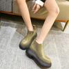 2024 Autumn Winter New Round Toe Low-heeled Women's Boots Chelsea Motorcycle Boots Solid Color Breathable Casual Women Shoes