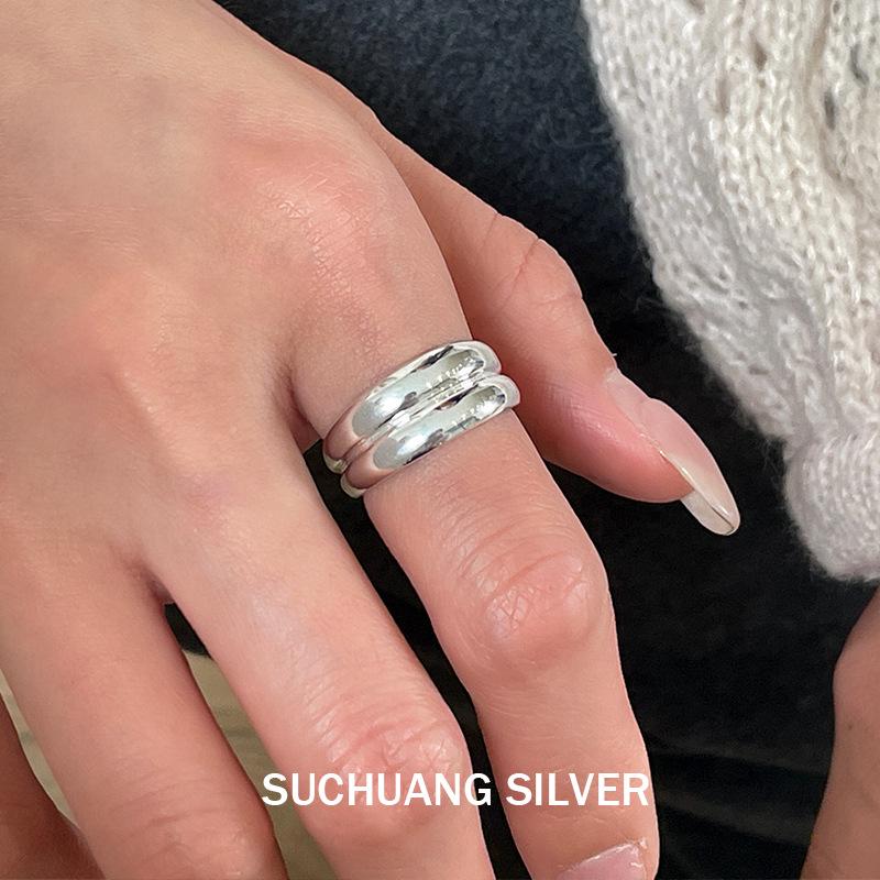 Su Chuang S925 Sterling Silver Textured Open Ring for Women - Versatile High-End Stacking Design