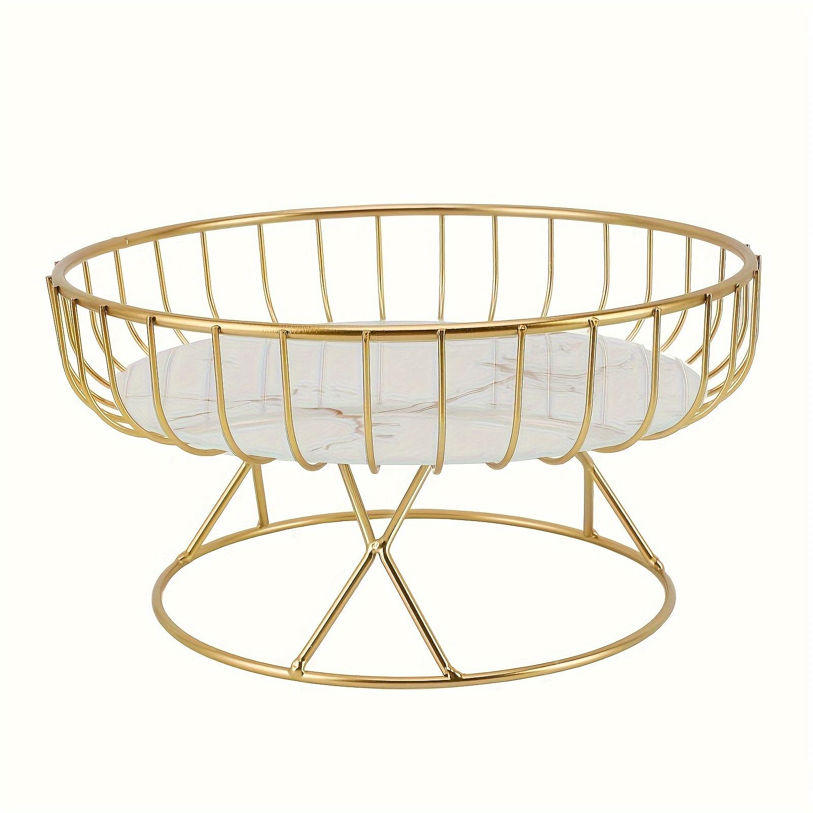 

Elegant Metal Fruit Bowl with Marble Base Hollow Design, Perfect for Tabletop Display Storage in Kitchen, Living Room, Bedroom - Ideal for Halloween, золотистый