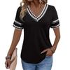 New Popular Women's V-neck Contrasting Color Splicing Short-sleeved Women's Fashion T-shirt
