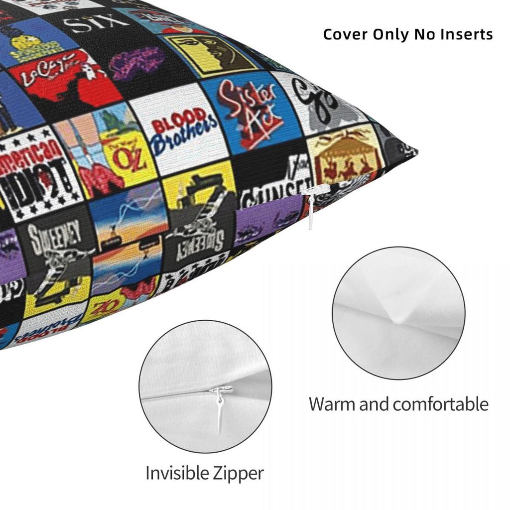 Broadway Musical Theatre Logos - Hand Drawn Square Pillowcase Cushion Cover Pillow Case Throw Pillow Cover for Home Sofa