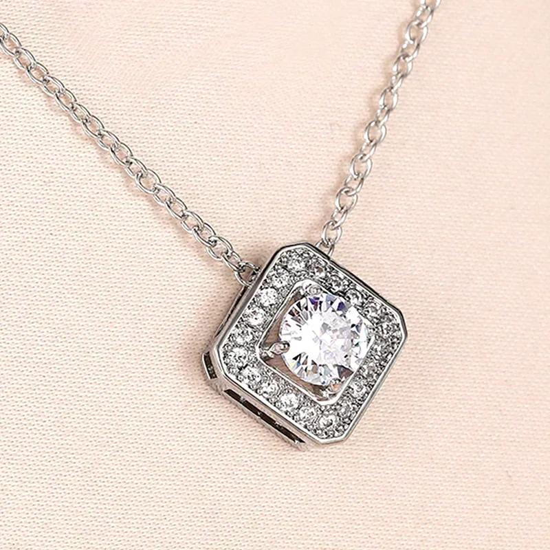 Delicate Square Shape Pendant Necklace For Women Dazzling Cubic Zirconia Elegant Female Wedding Jewelry Versatile Fashion