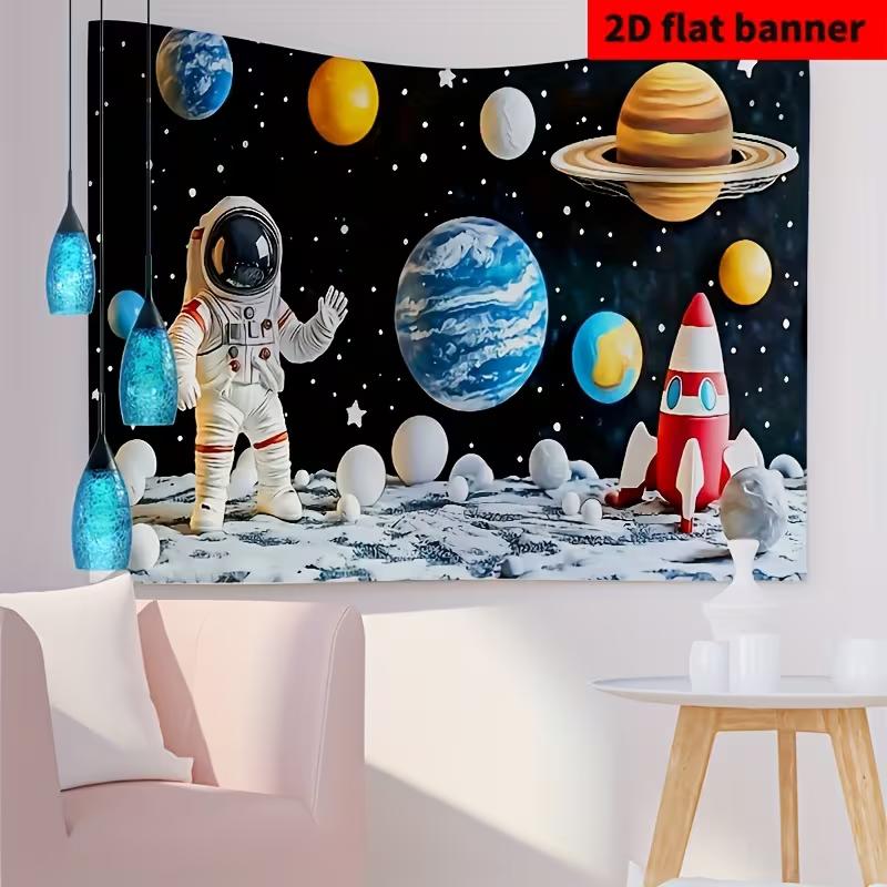 2D Outer Space Banner Astronaut On Moon with Planets and Rocket for Room Decoration