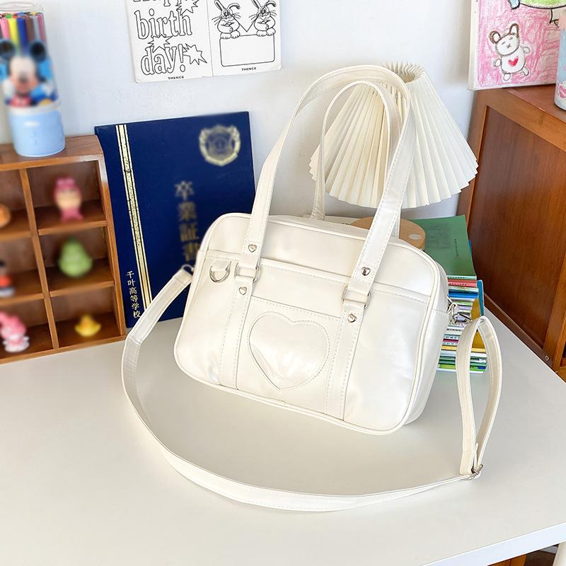 

Студенческая сумка для девочек и женщин, большие вместительные сумки на плечо, сумки в форме сердца в стиле Лолиты, простая сумка-мессенджер, студенческая школьная сумка белый