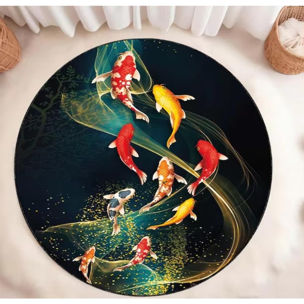 Japanischer Koi Fisch Runder Teppich Zen Wohnzimmer Wohnzimmer Schlafzimmer Heimdekoration Teppich