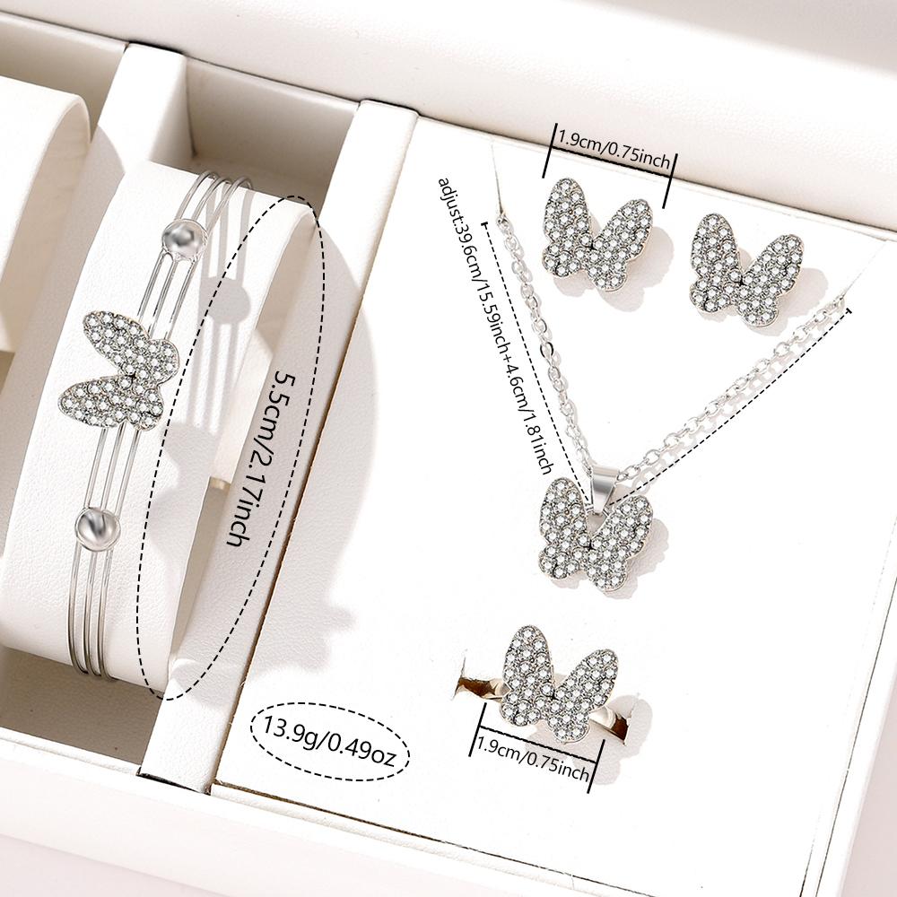 5 Piece Set Women Temperament Personality Versatility Butterfly Zircon Creative Love Necklace Ring Bracelet Earring Accessories