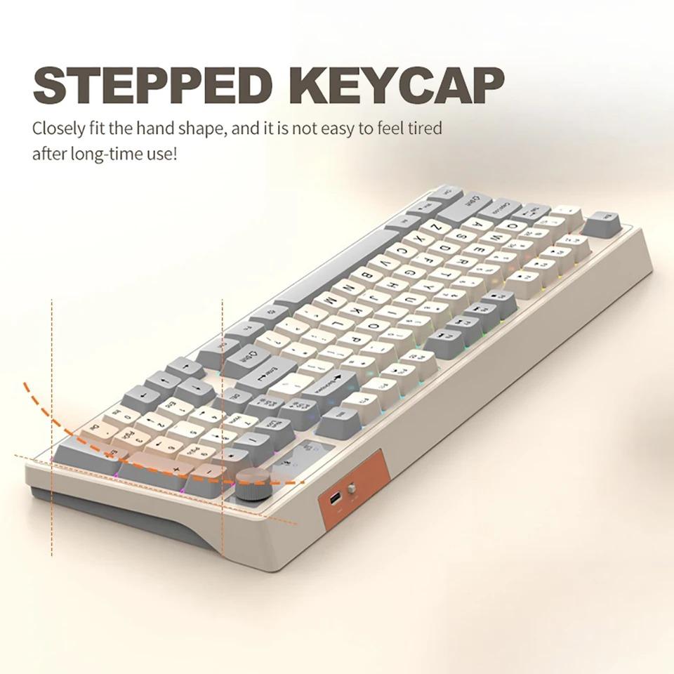 Dual Modes Mechanical Keyboard Dual Bluetooth 2.4G Gaming Wireless Keyboard RGB Glows Adjustable Volume Knob Keyboard For PC Laptop Tablet