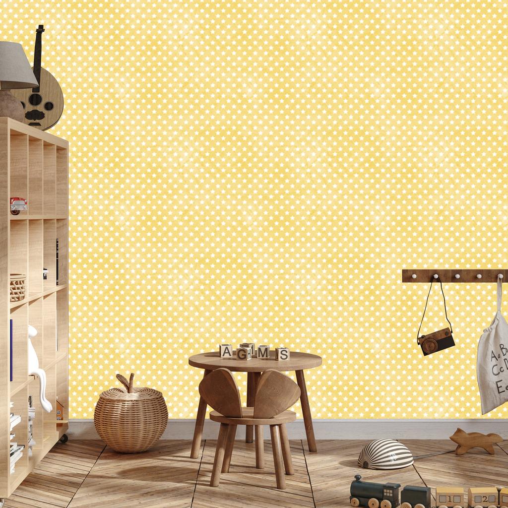 Cream and Yellow Stars Wallpaper for Living Room and Bedroom 50x1000