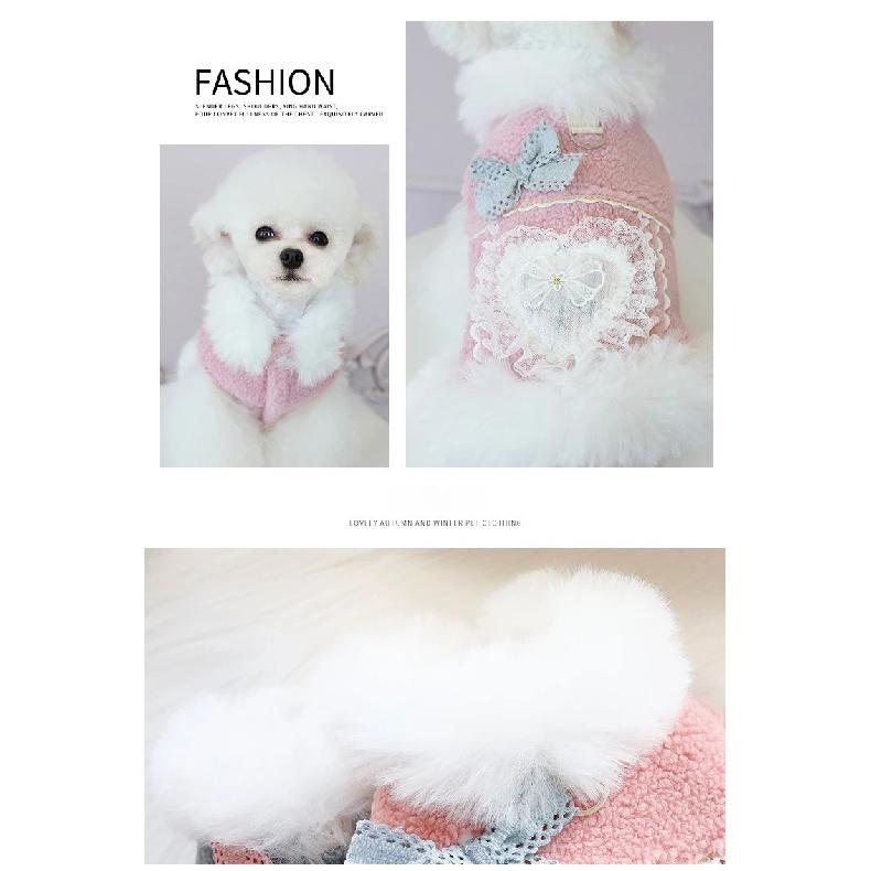 2025 New Dog Clothes Autumn Winter Thick Cat Princess Coat Love Fur Collar Fragrant Wind Outfit for Small Dog Pet