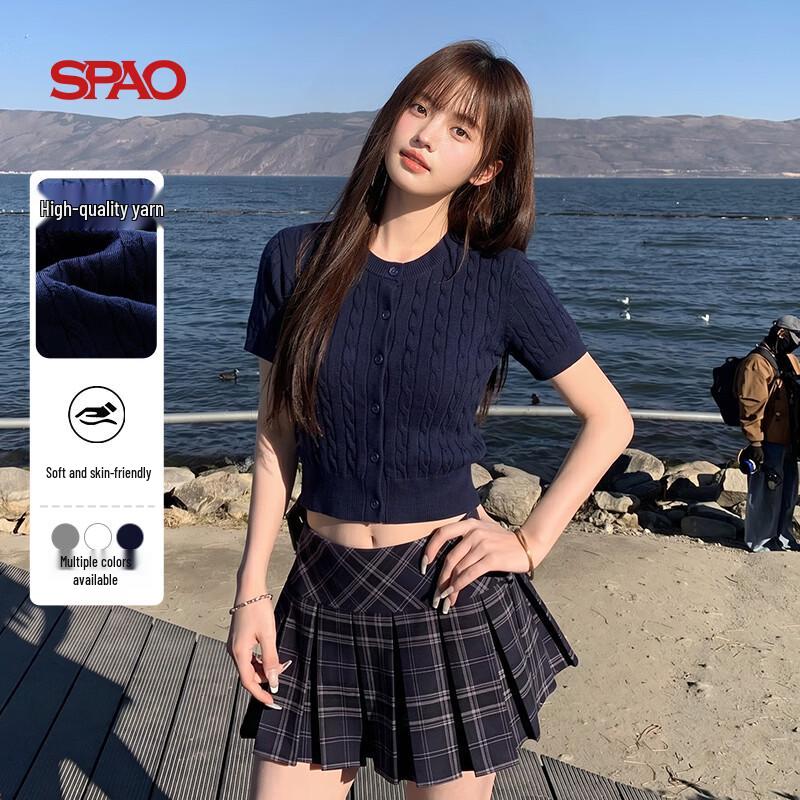 SPAO Retro Cable Knit Short Sleeve Crop Top XL темно-синий