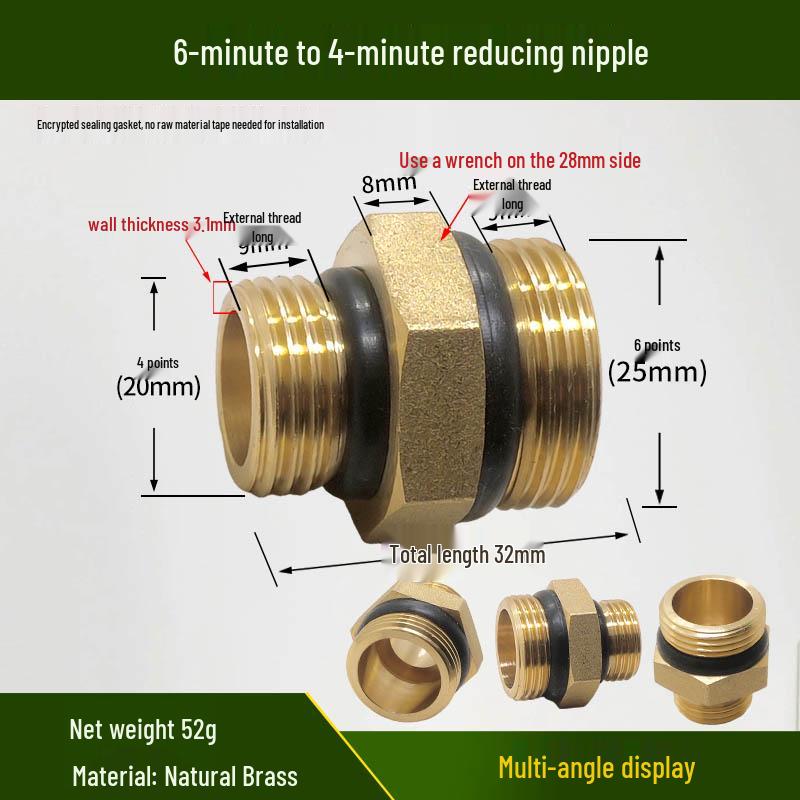Copper Union with Inner/Outer Threads, Double Inner Thread Water Heater Connector Tee/Elbow Nipple, 46mm & 1" Thread, Different Diameters.