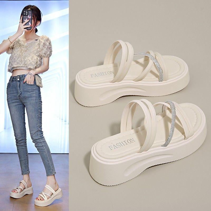 Loose and Thick-soled Super Fire One-word Drag 2025 Summer New Cake Two Wear Fairy Style Roman Sandals Female Sandals Beach Shoes
